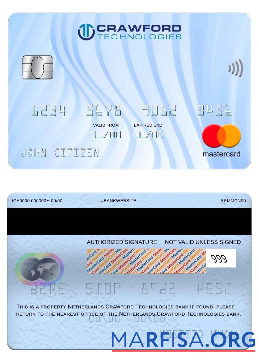 Printable Netherlands (Holland) Crawford Technologies Bank mastercard download for verification